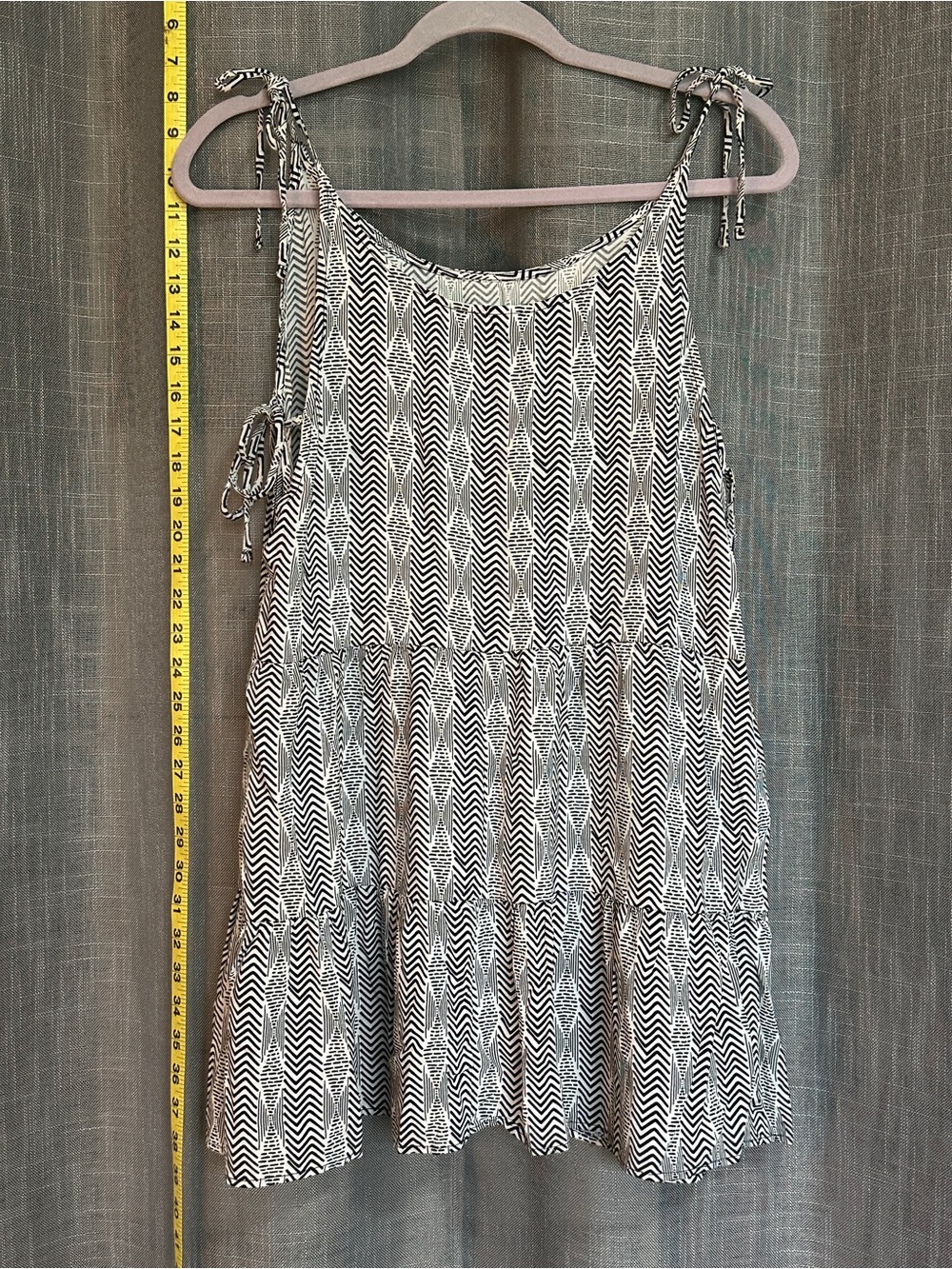 Tie-Shoulder Tiered Sun Cover up in Black & White